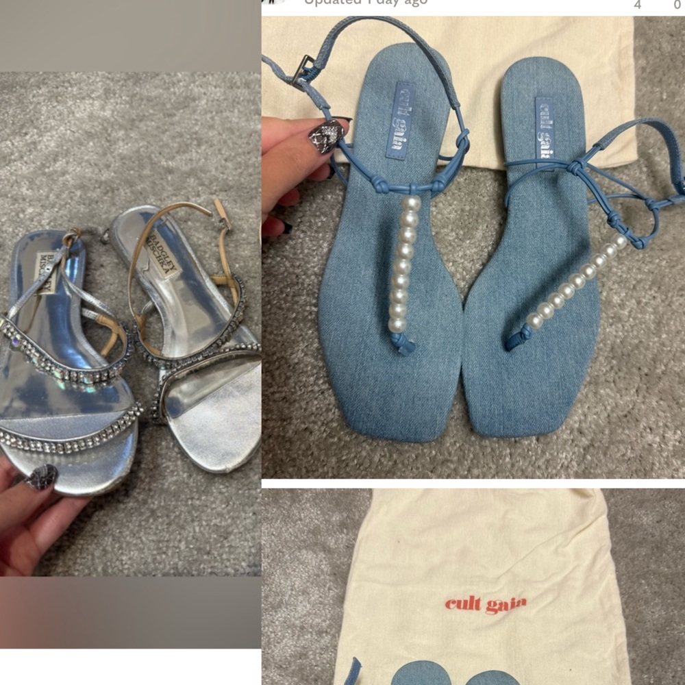 Cult Gaia Blue denim Pearl and badgley mischka embellished sandals bundle